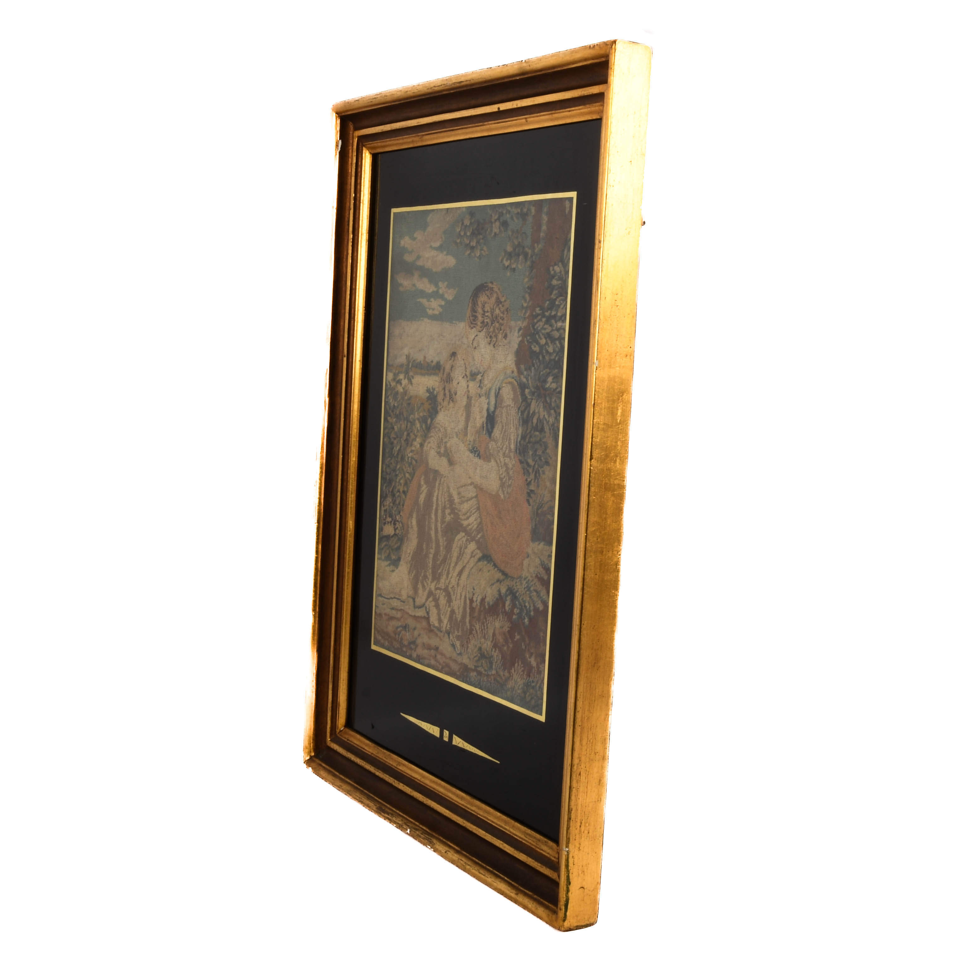 Antique Framed French Aubusson Woven Mother and Child Tapestry-4