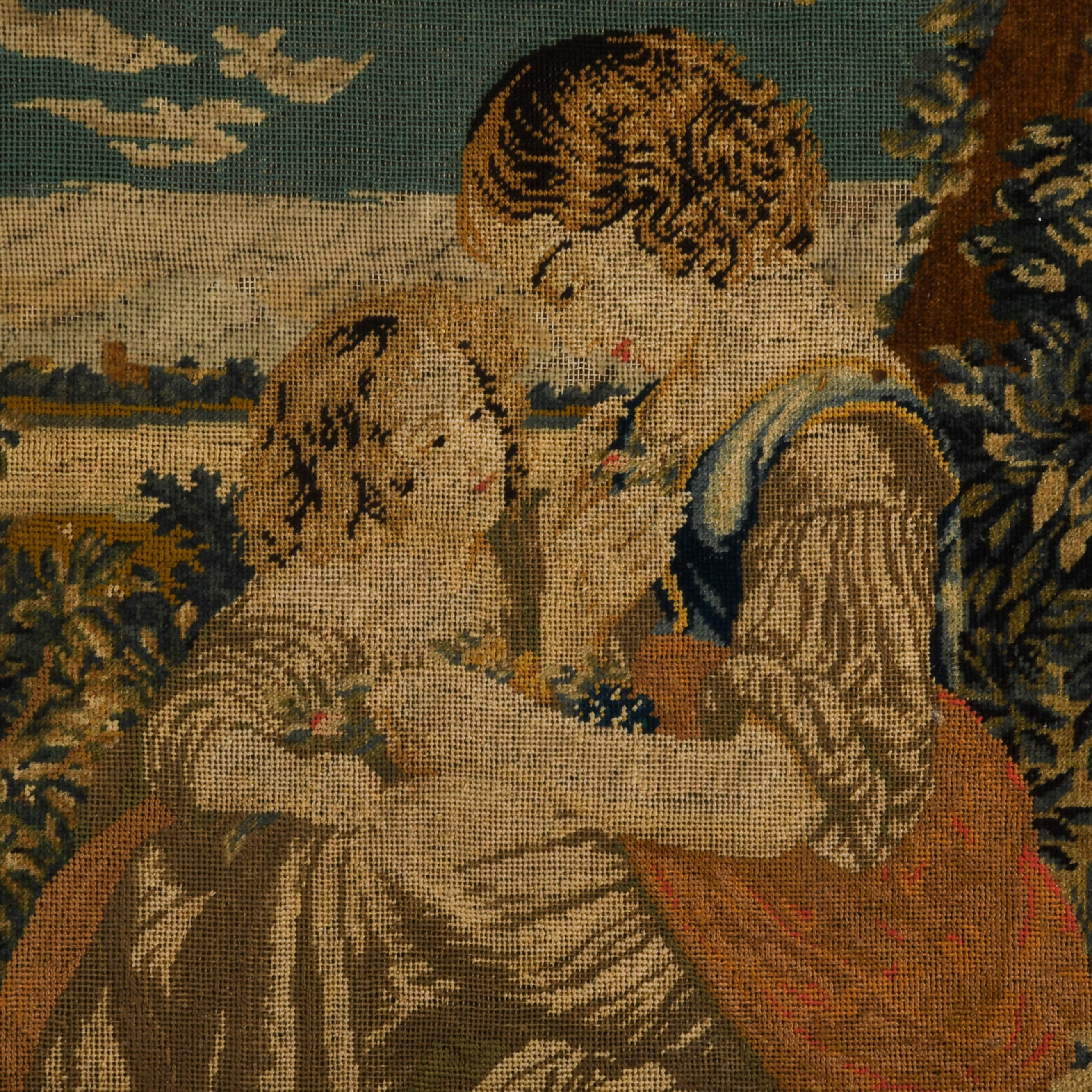 Antique Framed French Aubusson Woven Mother and Child Tapestry-3