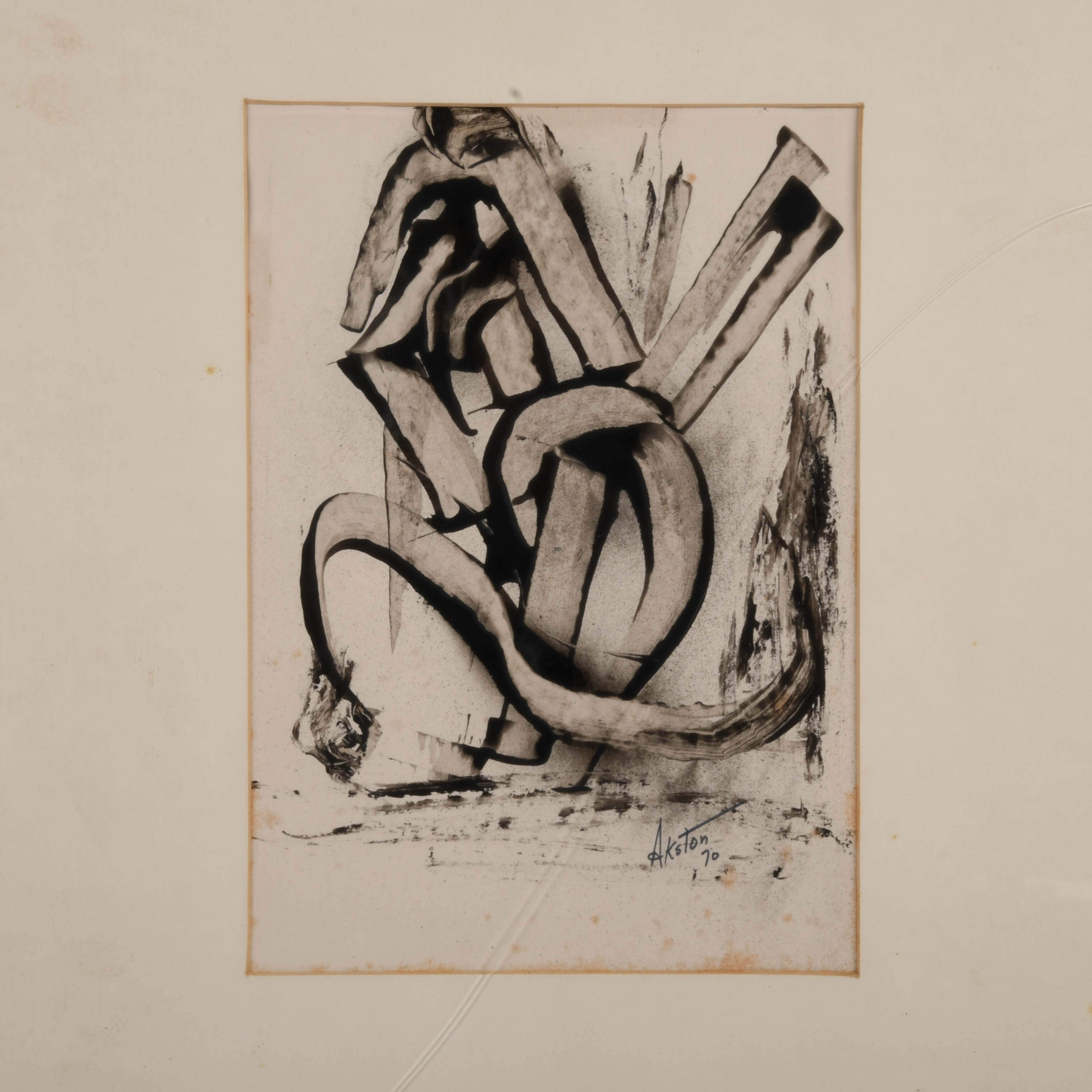 Framed Signed J. Akston "Cross Feeding, 1970" Oil on Paper-2