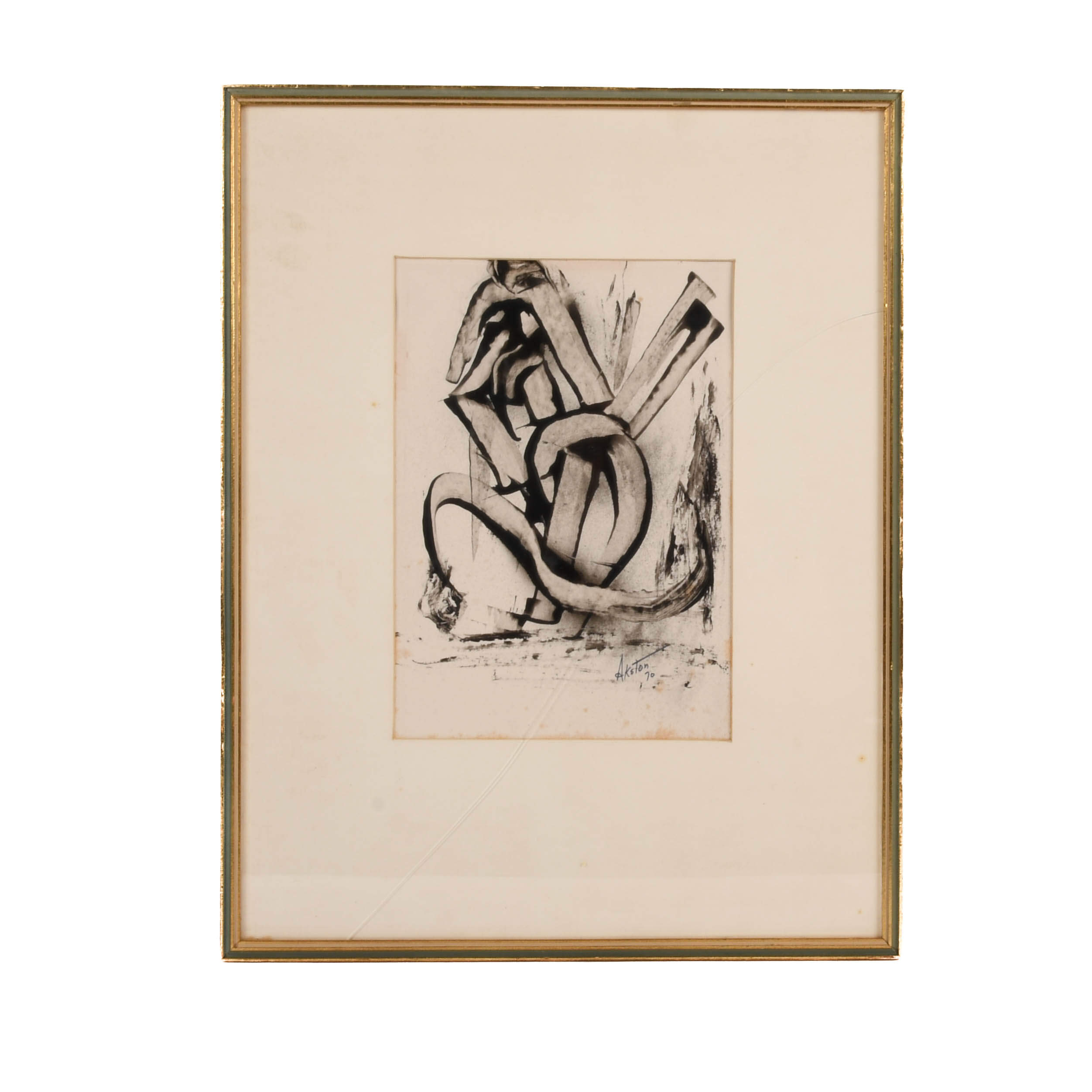 Framed Signed J. Akston "Cross Feeding, 1970" Oil on Paper-1
