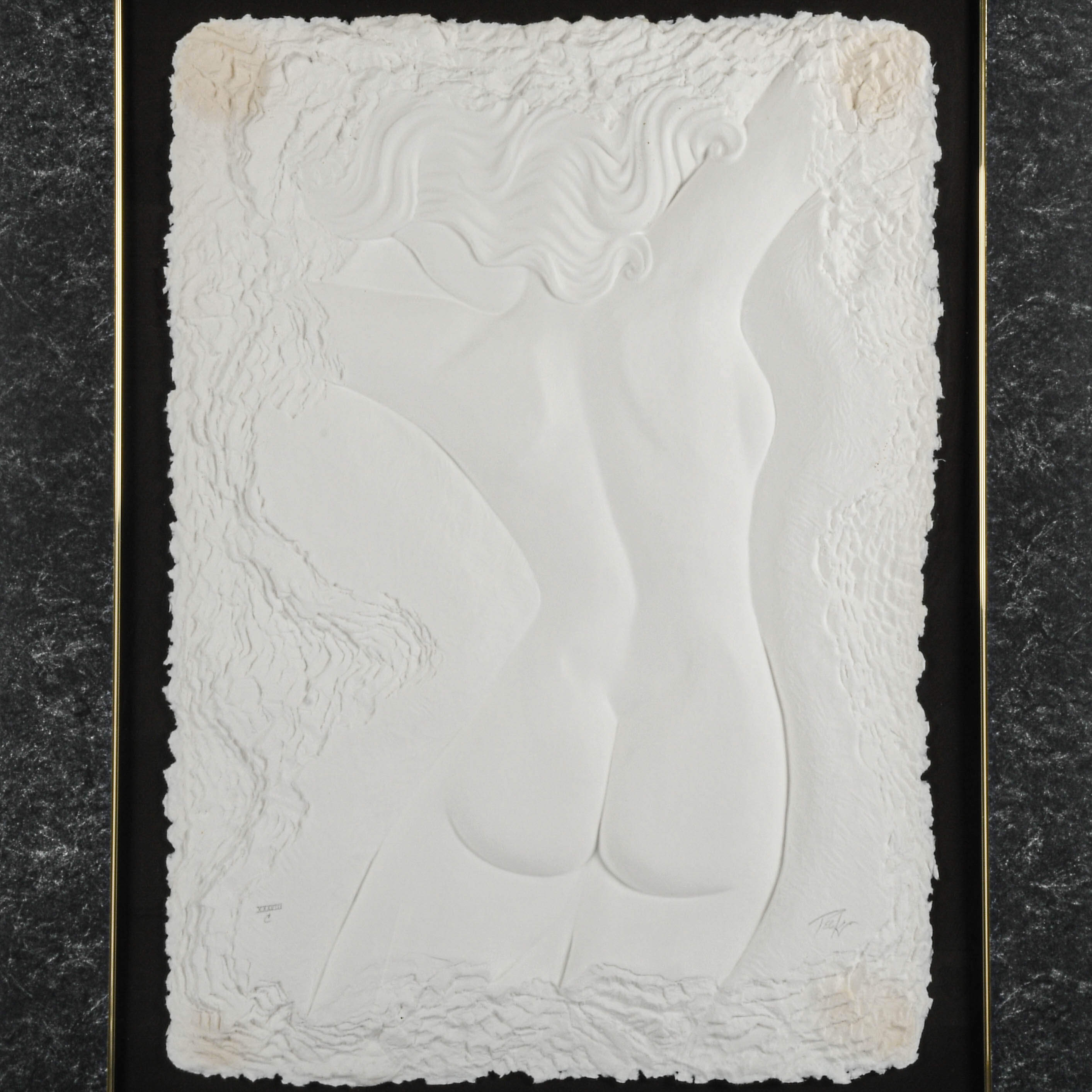 Framed Signed Roberta Peck Hand-Cast Female Nude Paper Relief-2