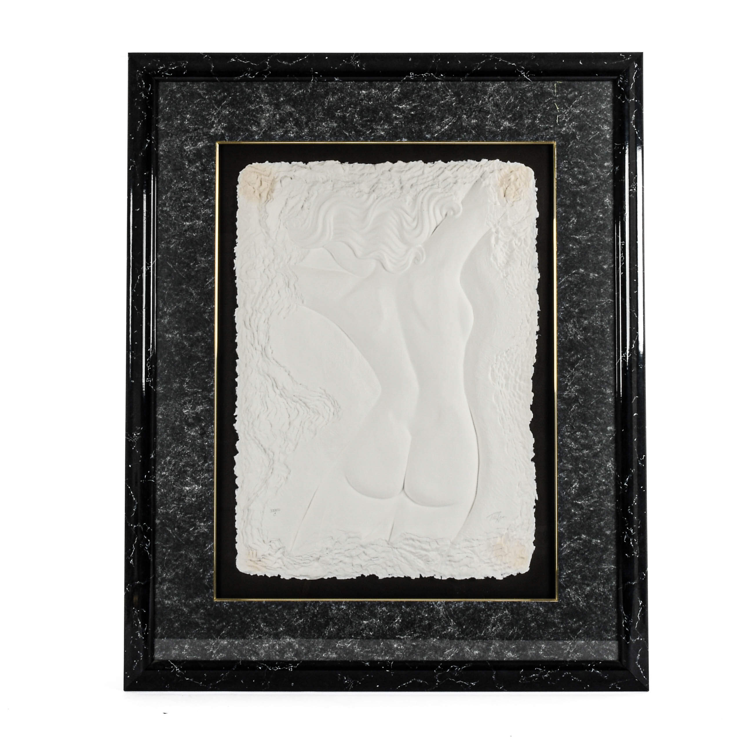 Framed Signed Roberta Peck Hand-Cast Female Nude Paper Relief-1