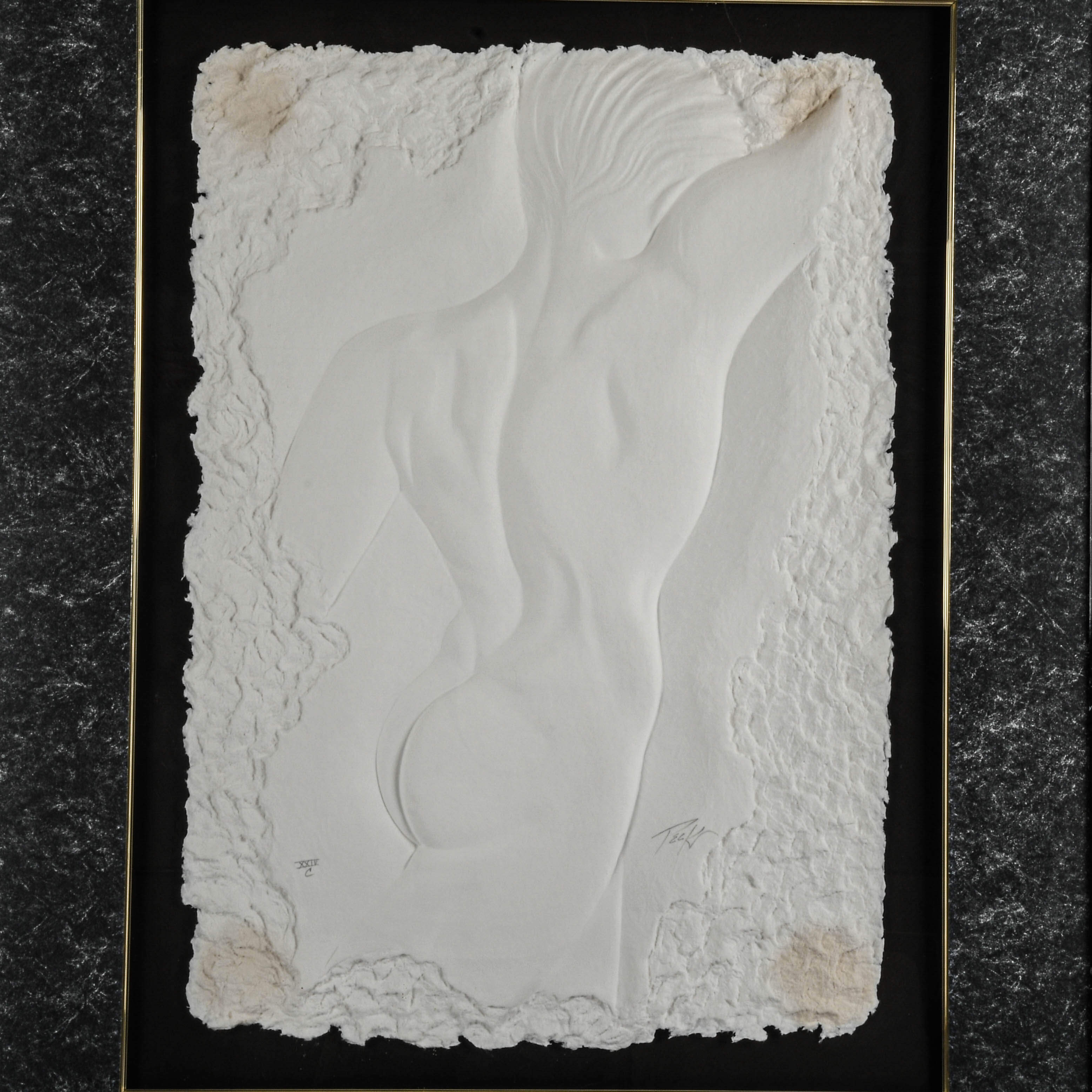 Framed Signed Roberta Peck Hand-Cast Male Nude Paper Relief-3