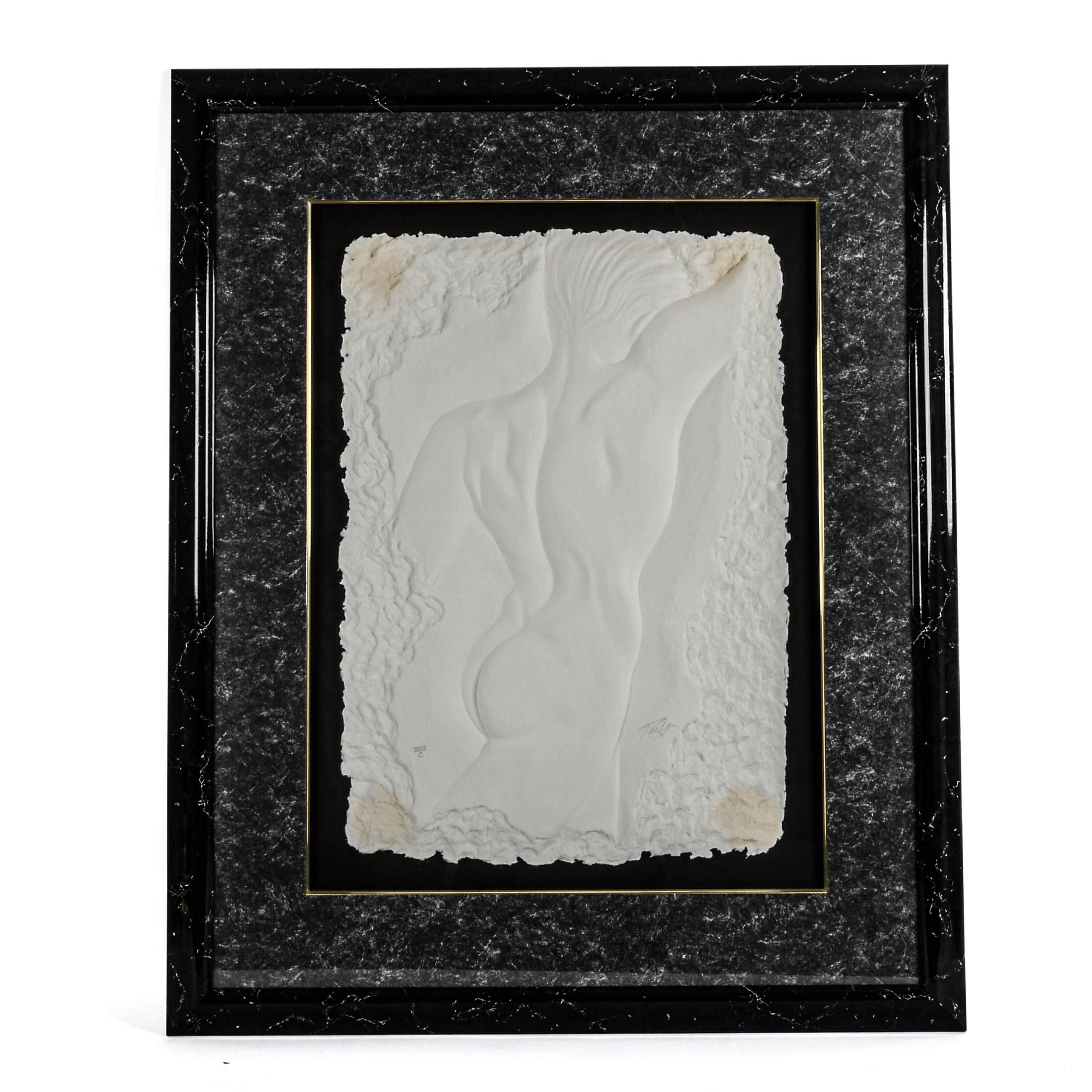 Framed Signed Roberta Peck Hand-Cast Male Nude Paper Relief-1