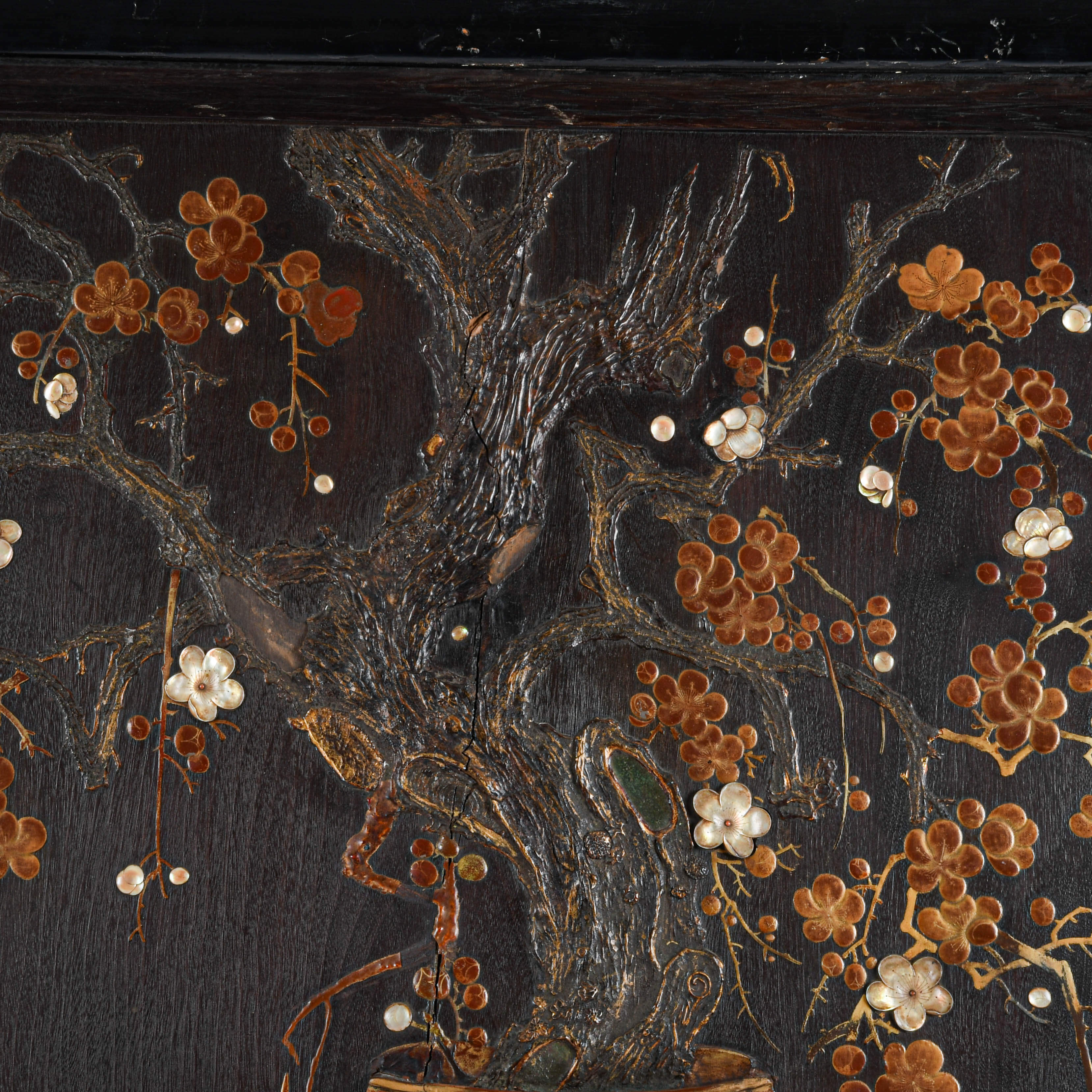 Framed Antique Chinese Mixed Media Wood Art-3