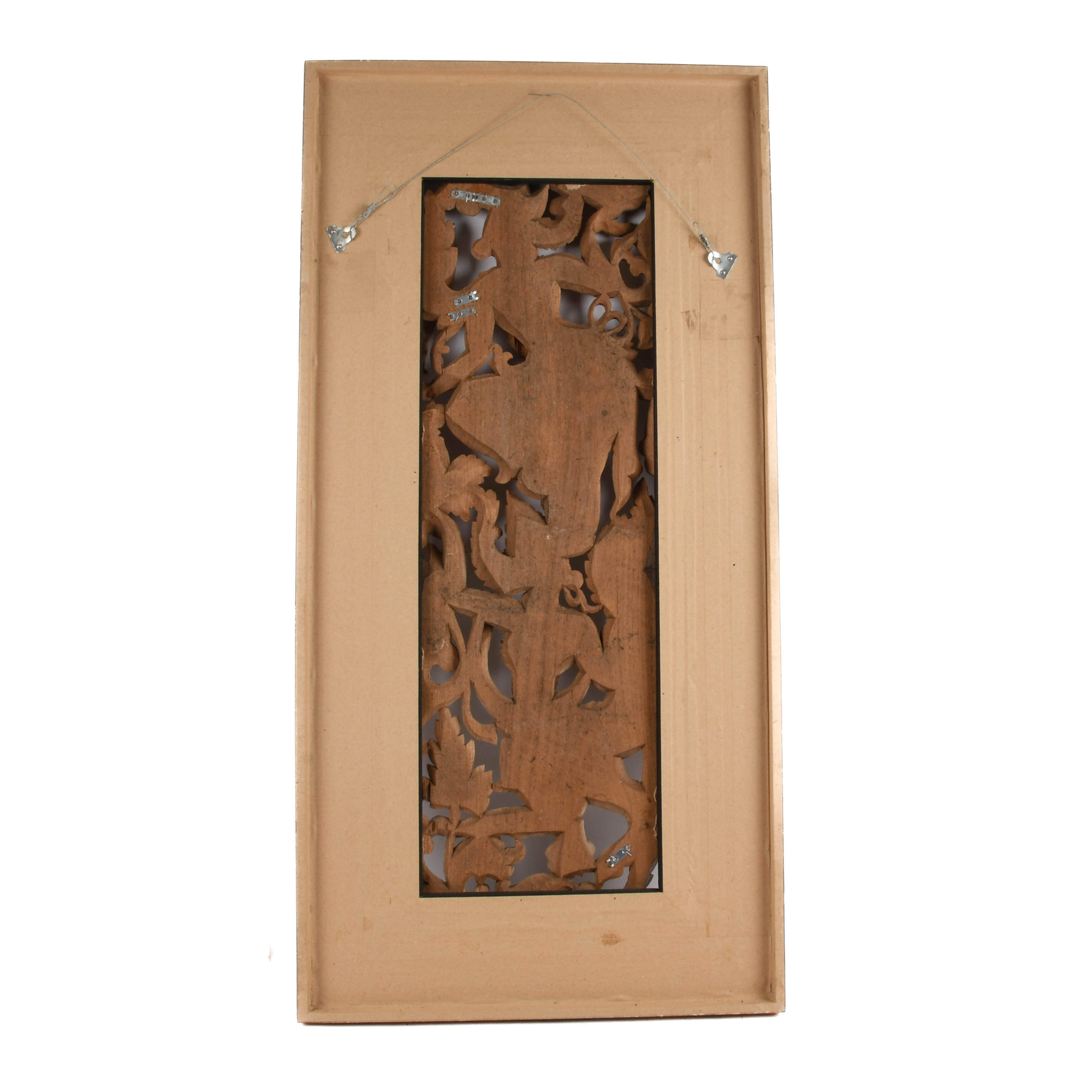 Framed Carved Wood Relief Panel of a Man and a Kinnari-6