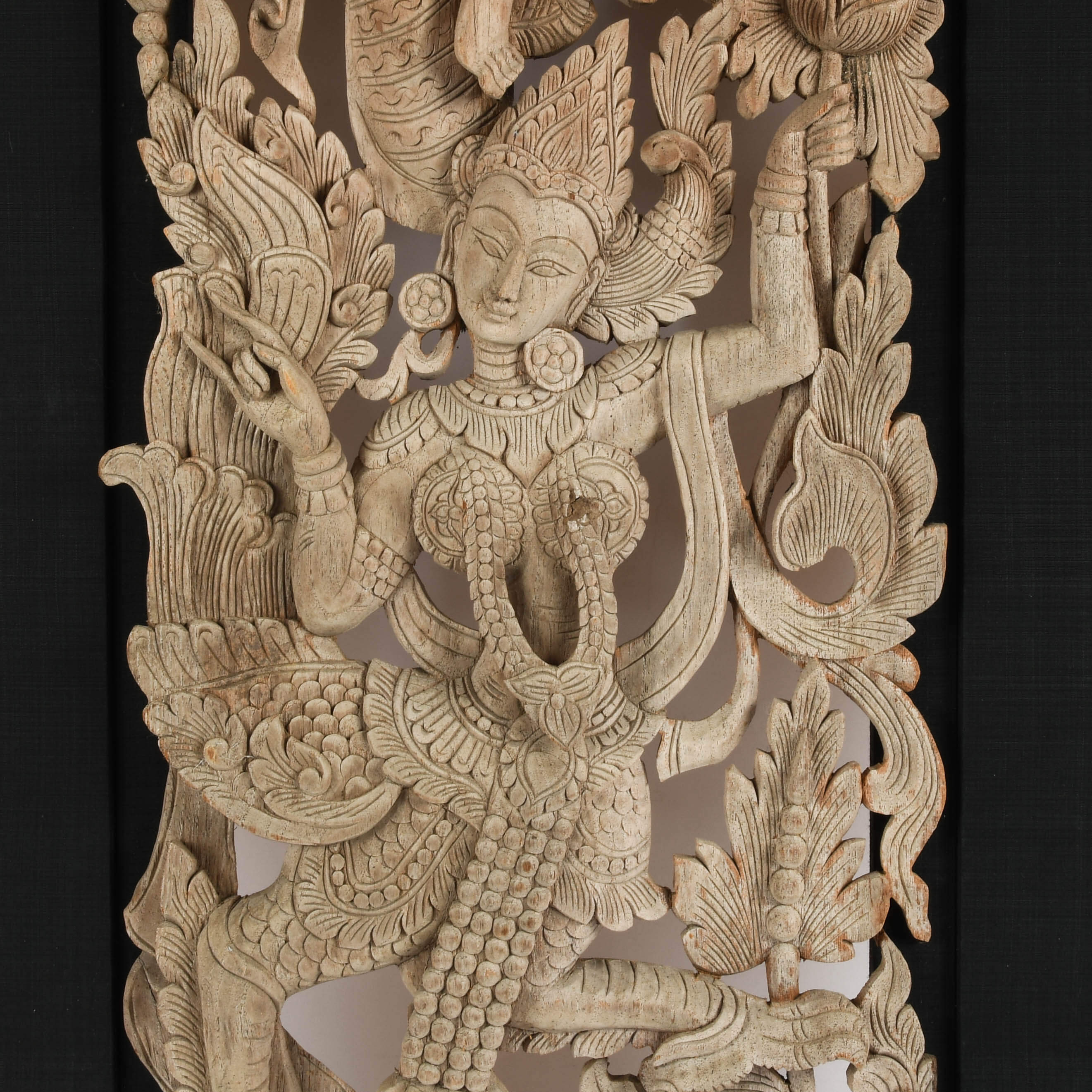 Framed Carved Wood Relief Panel of a Man and a Kinnari-5