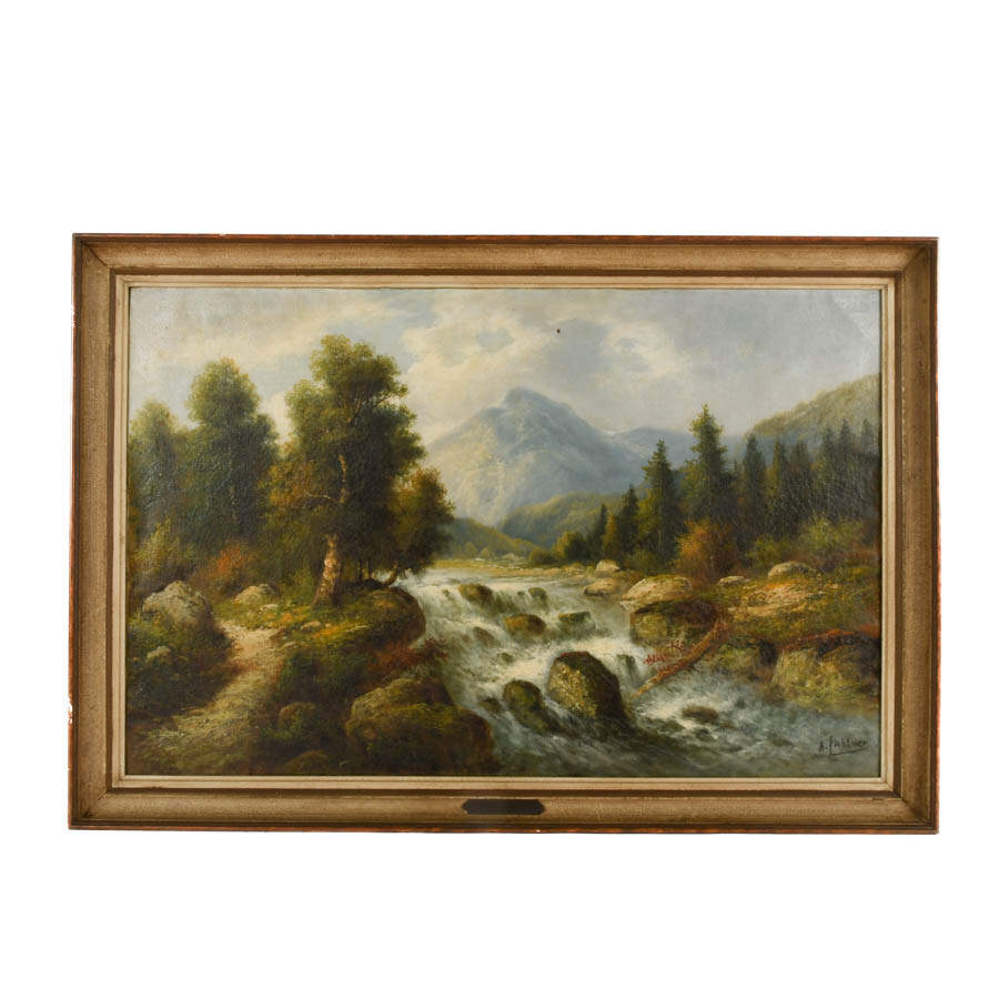 Framed Signed A. Fichtner Roaring River Landscape-1