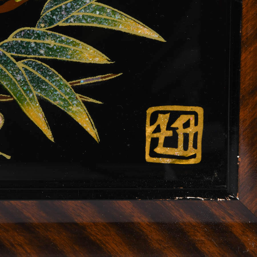 Framed Japanese Reverse Mixed Media on Glass Cranes-3