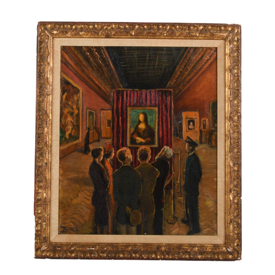 Framed Signed Gallery Visit Oil on Canvas-1