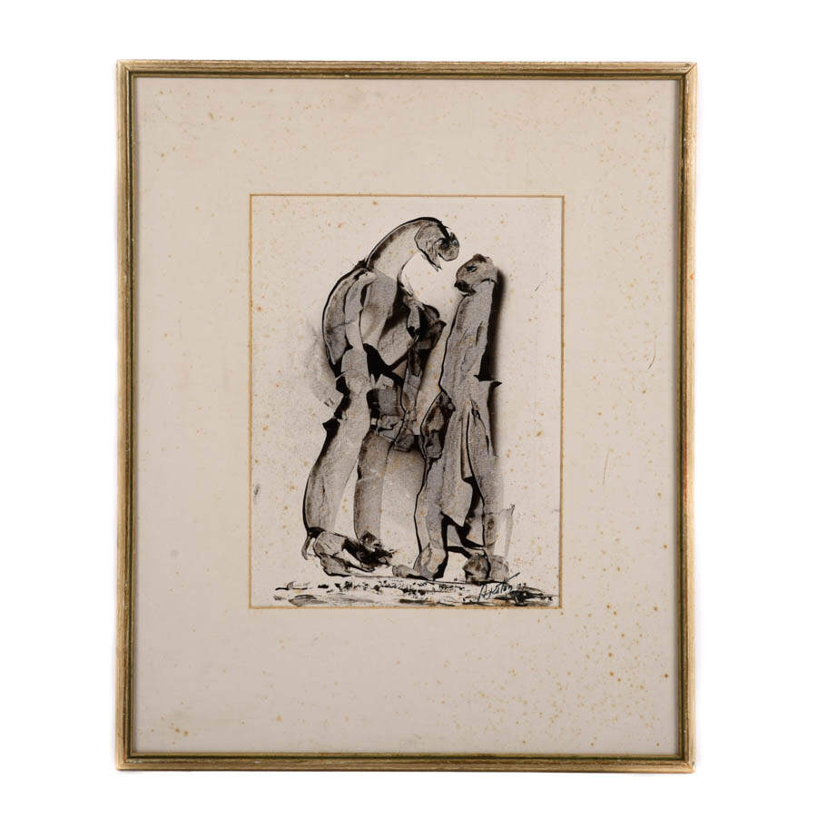 Framed J. Akston "Chastisement" Enamel on Paper-1