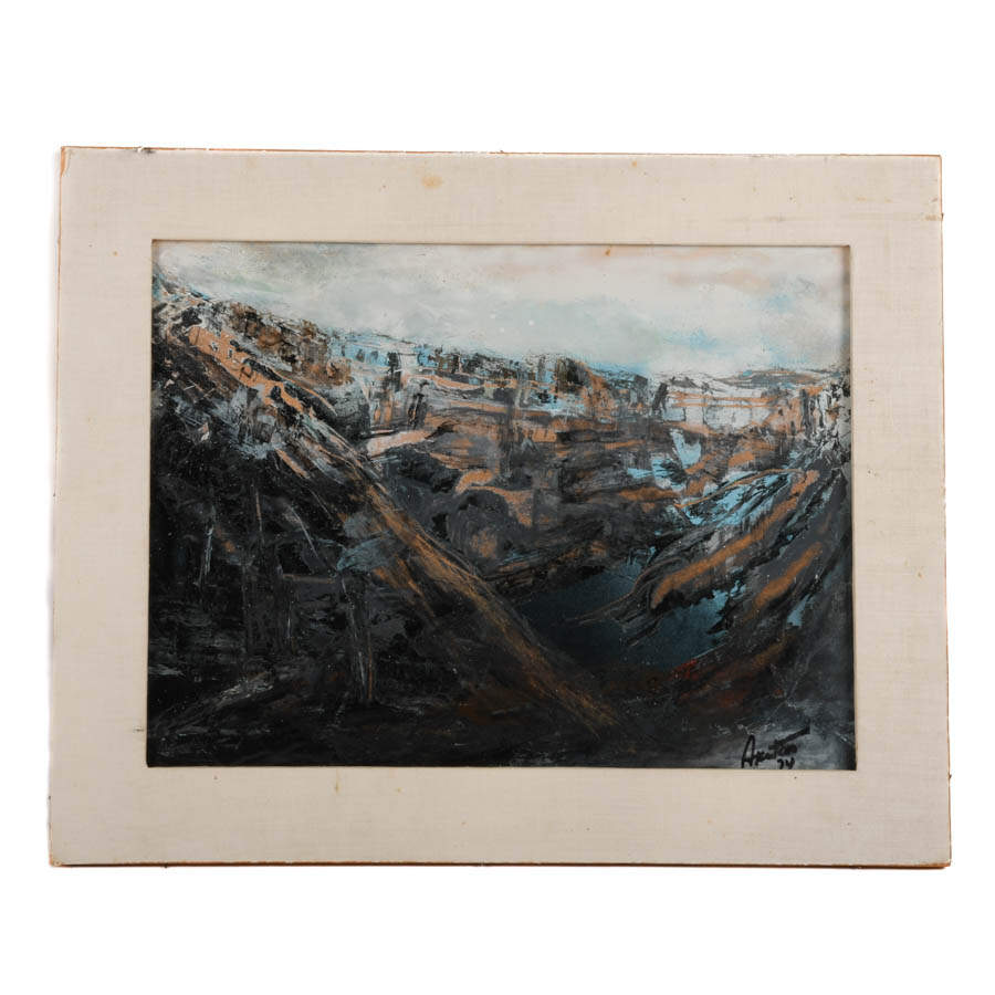 Framed J. Akston "After the Raid" Oil on Board-1