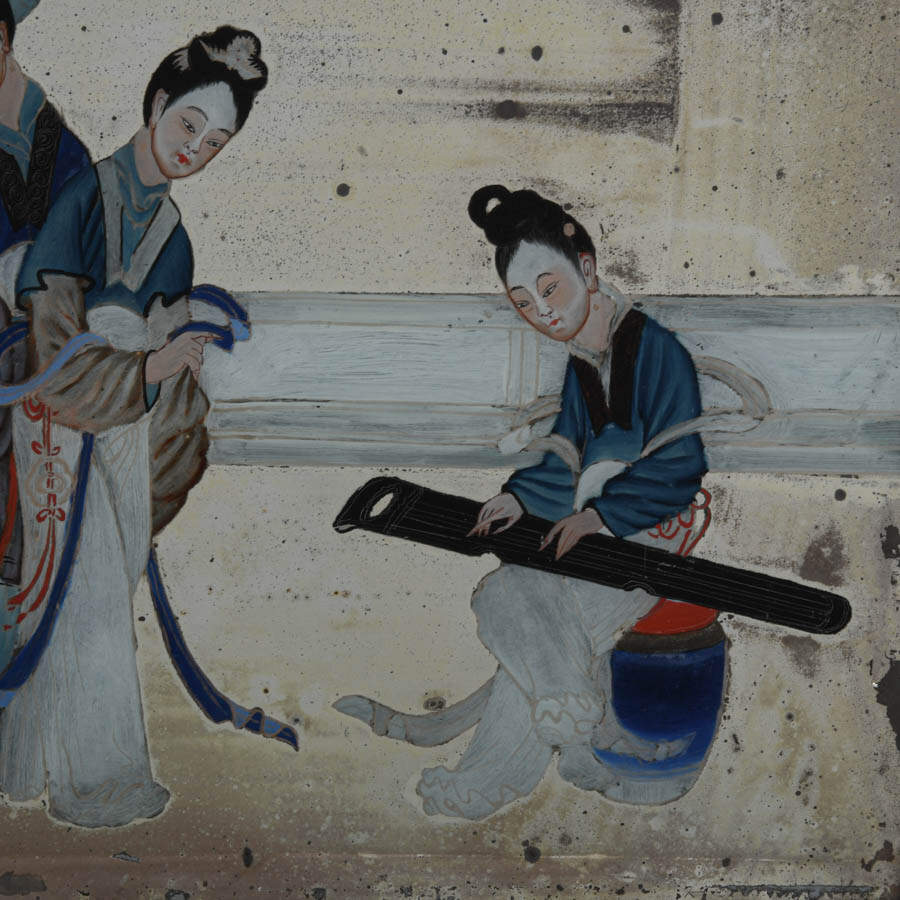 Antique 19th Century Framed Chinese Reverse Glass Painting-4