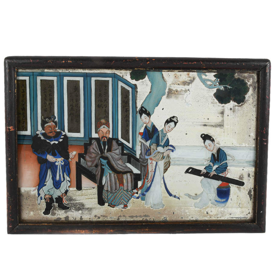Antique 19th Century Framed Chinese Reverse Glass Painting-1
