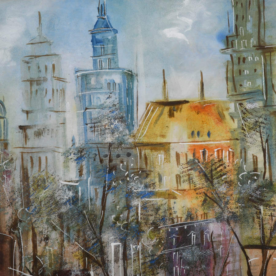 Framed Signed Osvaldo Gutierrez Untitled Cityscape Artwork-3