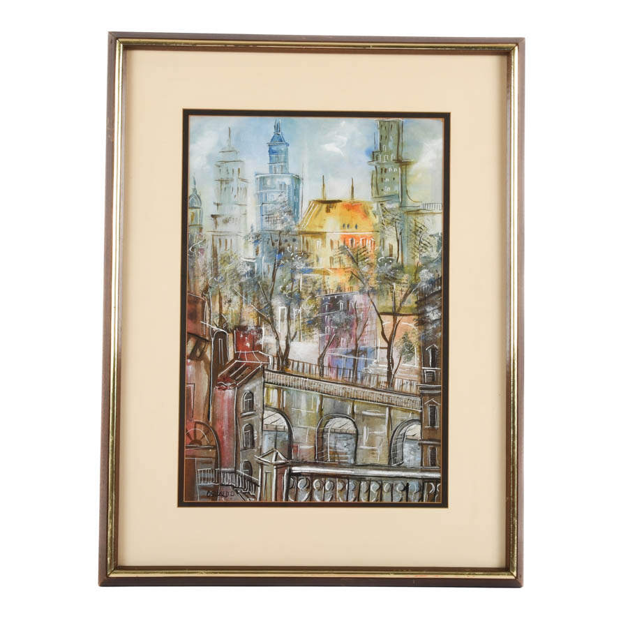 Framed Signed Osvaldo Gutierrez Untitled Cityscape Artwork-1