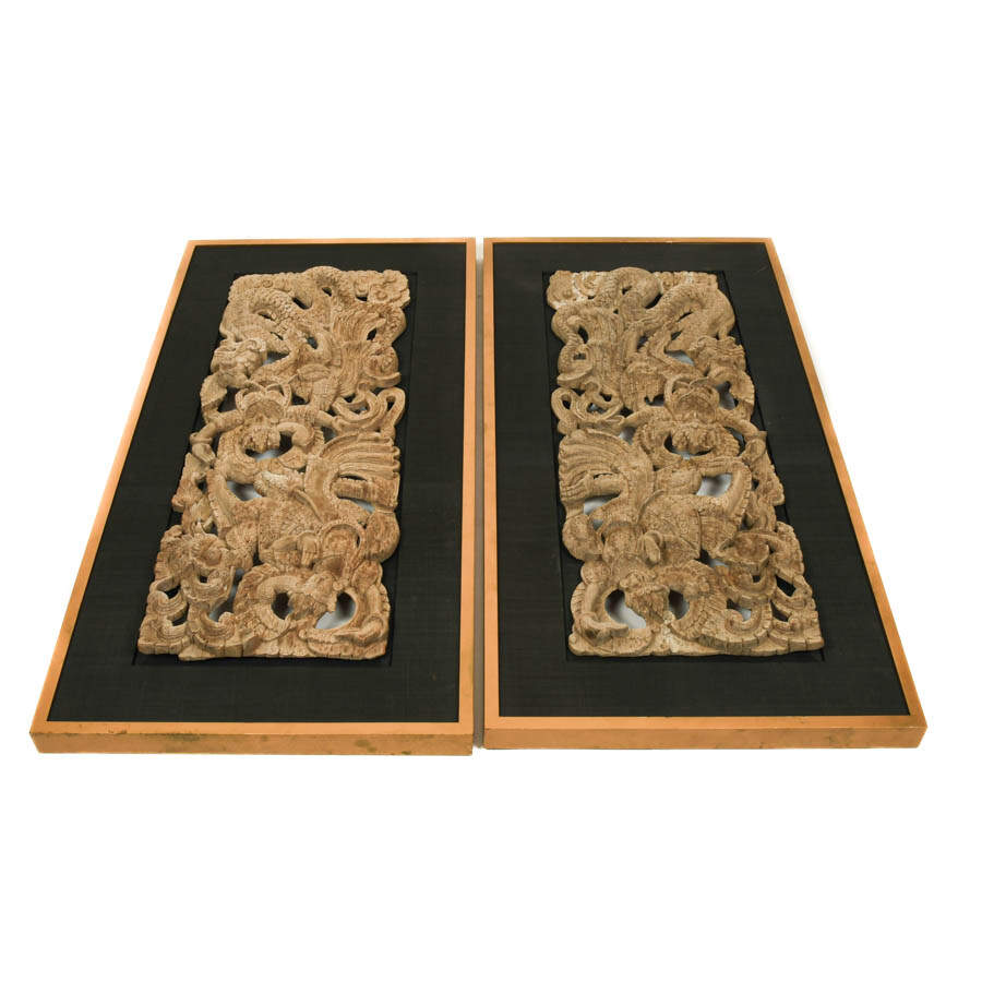 Pair of Framed Balian Wood Artwork-3