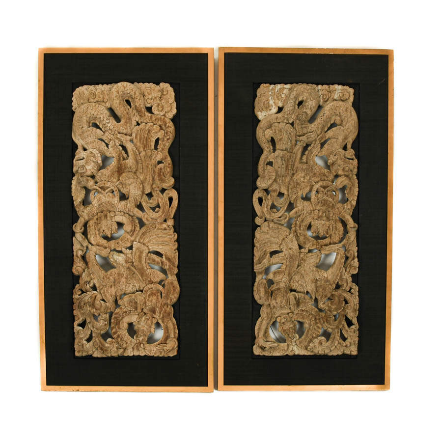 Pair of Framed Balian Wood Artwork-2