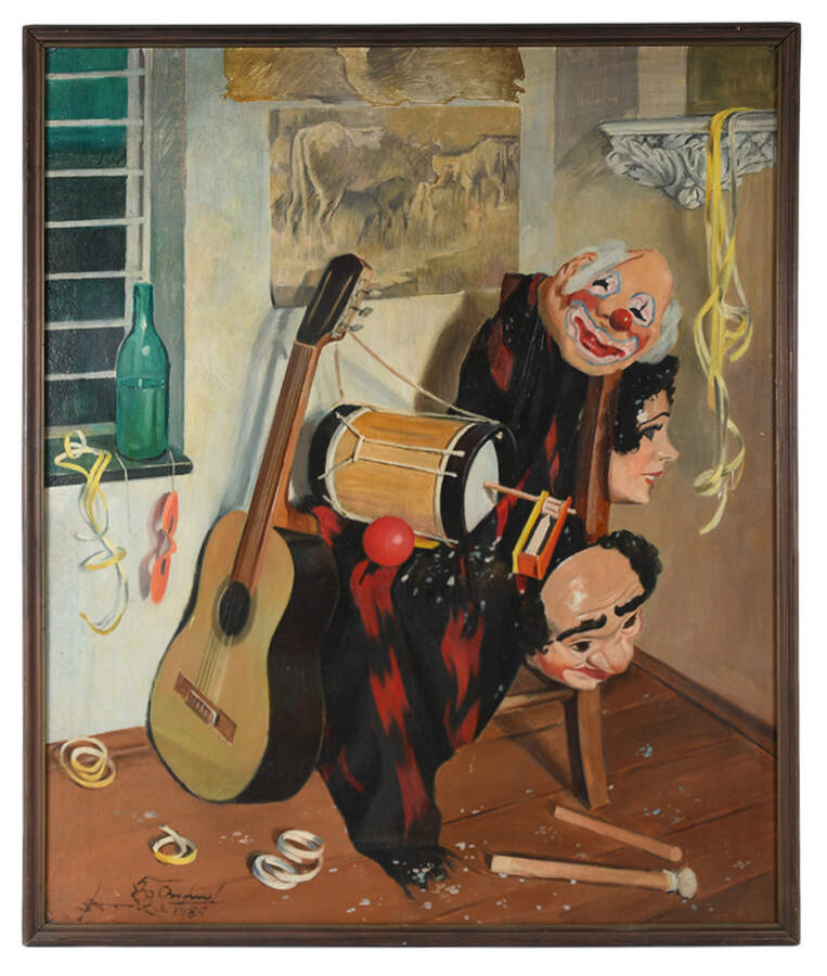 Framed Signed "Forgotten Performance" Oil on Board-1
