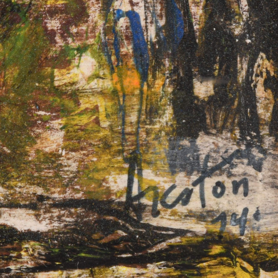 Framed J. Akston Untitled 1974 Abstract-Style Mixed Media Landscape-4