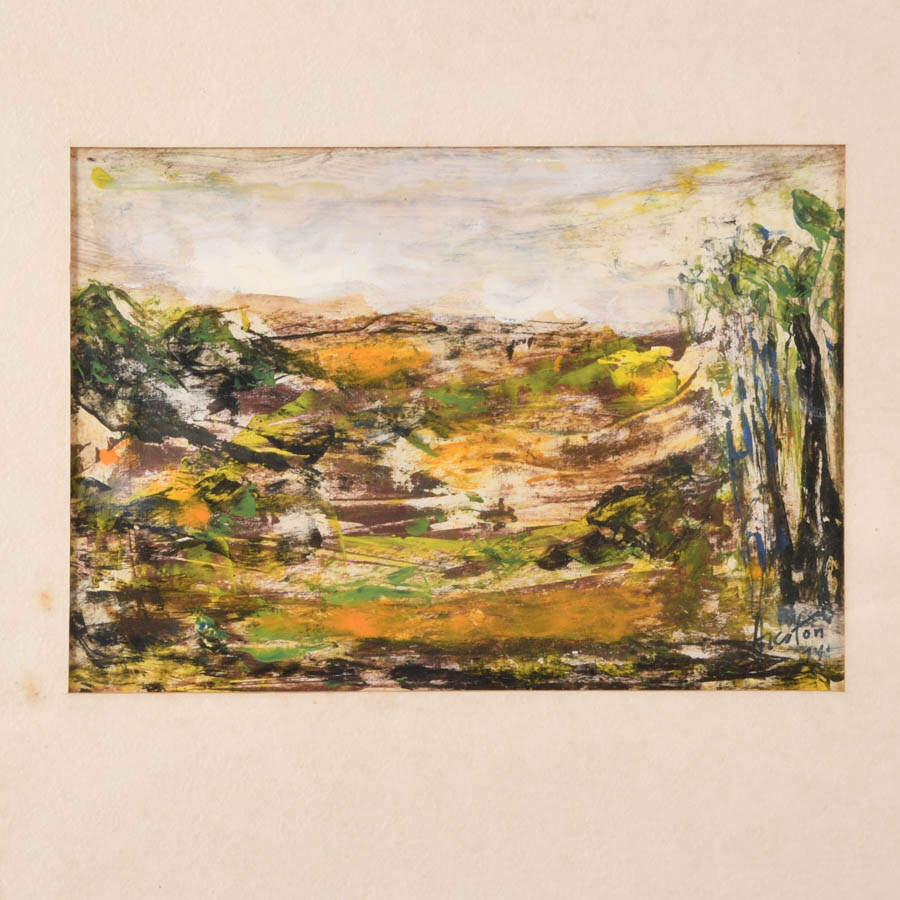 Framed J. Akston Untitled 1974 Abstract-Style Mixed Media Landscape-2