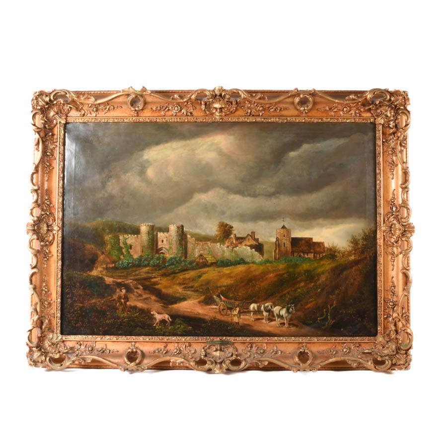 Antique Signed R. Farrington Oil Painting of an English Castle-1