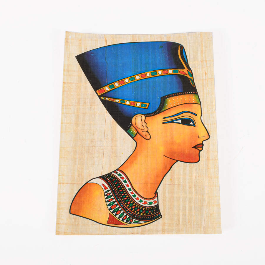 Set of Six Egyptian Papyrus Paintings: Faces of Queen Nefertiti-3