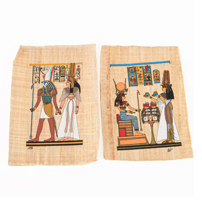 Set of Six Egyptian Papyrus Paintings: Faces of Queen Nefertiti-2