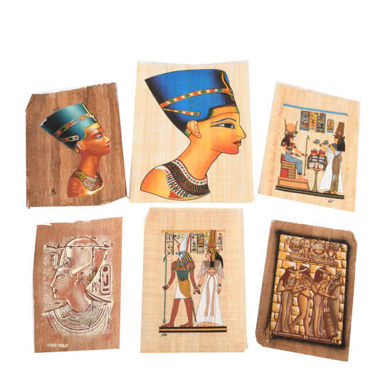 Set of Six Egyptian Papyrus Paintings: Faces of Queen Nefertiti-1