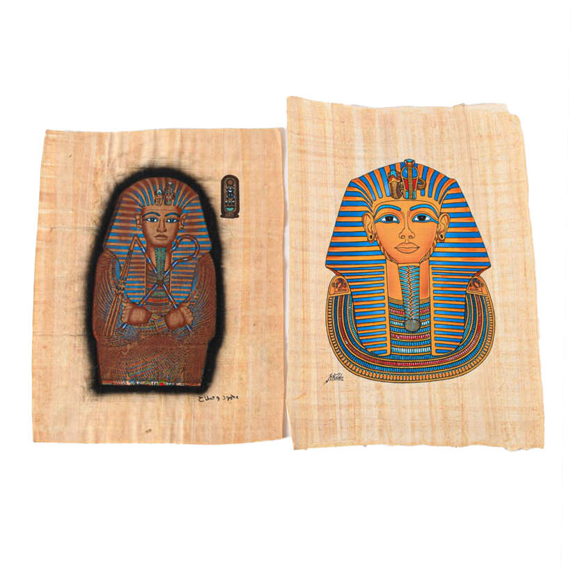 Set of Six Egyptian Papyrus Paintings: Faces of King Tut-2