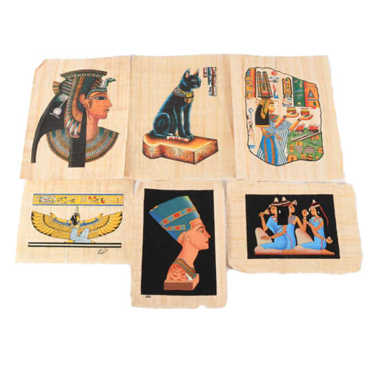 Set of 6 Egyptian Papyrus Paintings: Women of Power-1