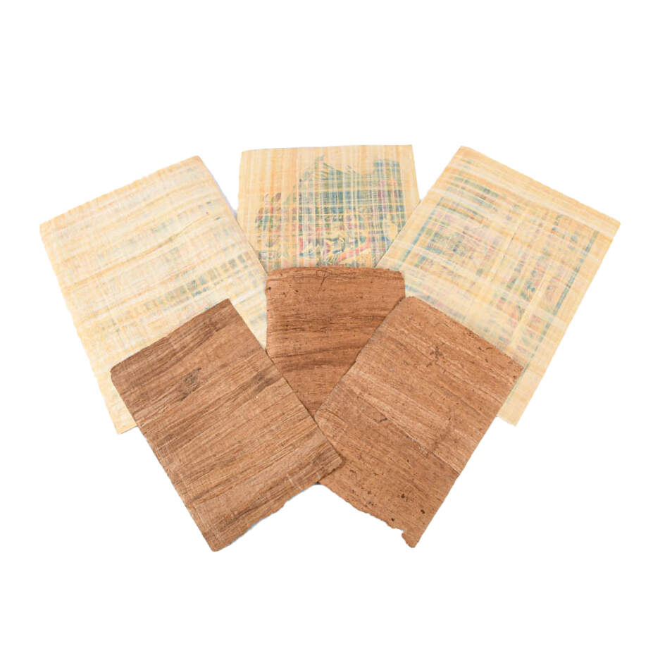 Set of Six Egyptian Papyrus Paintings: Rural Landscapes-7