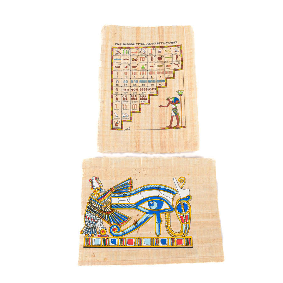 Set of Six Egyptian Papyrus Paintings: Symbols of Egypt-3