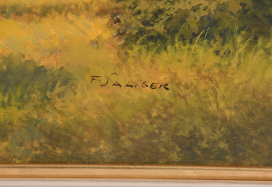 Framed Signed Pine Landscape Oil on Canvas Attributed to Fritz Saliger-5