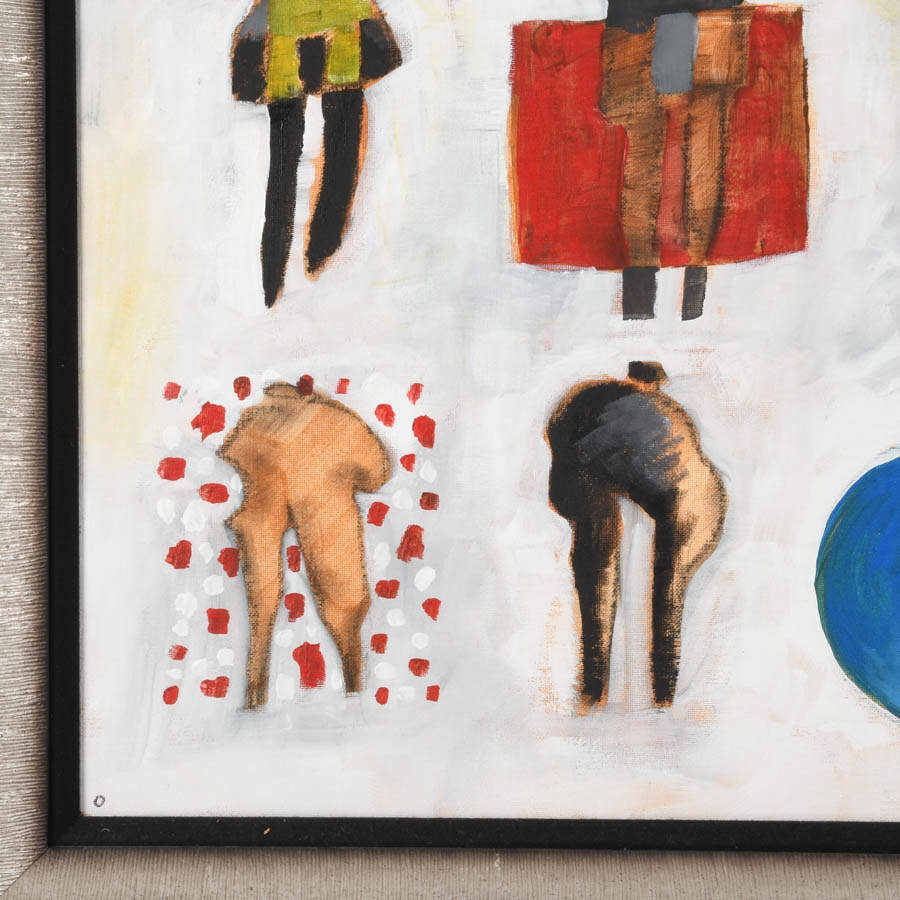 Framed Abstract-Style "Nine Figures" Oil on Canvas-4