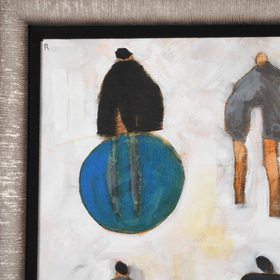 Framed Abstract-Style "Nine Figures" Oil on Canvas-3