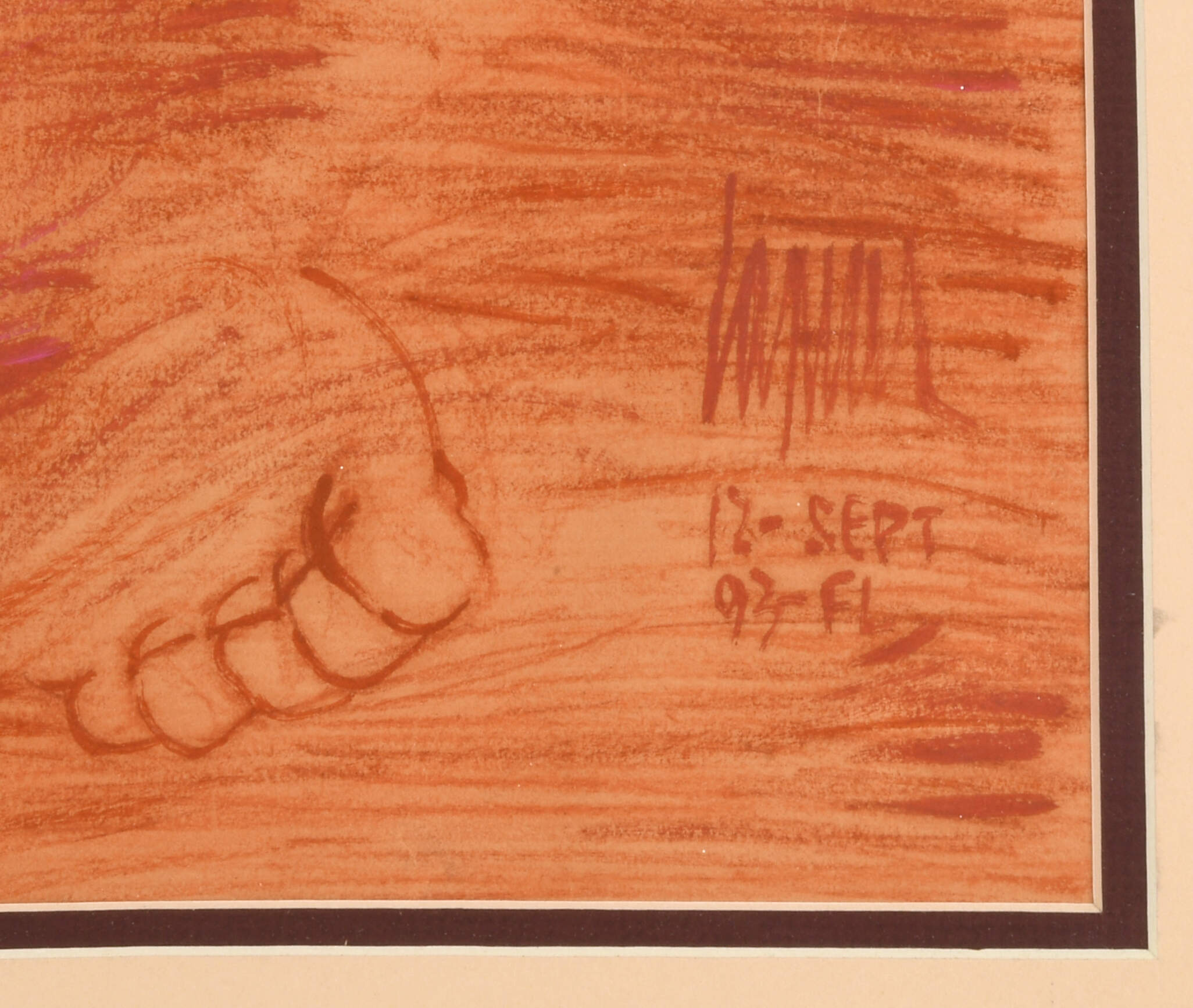 Framed Signed Child in Nature Red Chalk on Paper-3