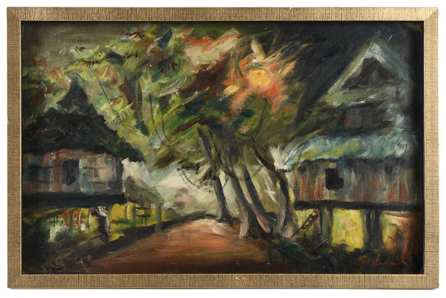 Framed "Path Through the Village" Attributed Maurice de Viaminck Artwork-1