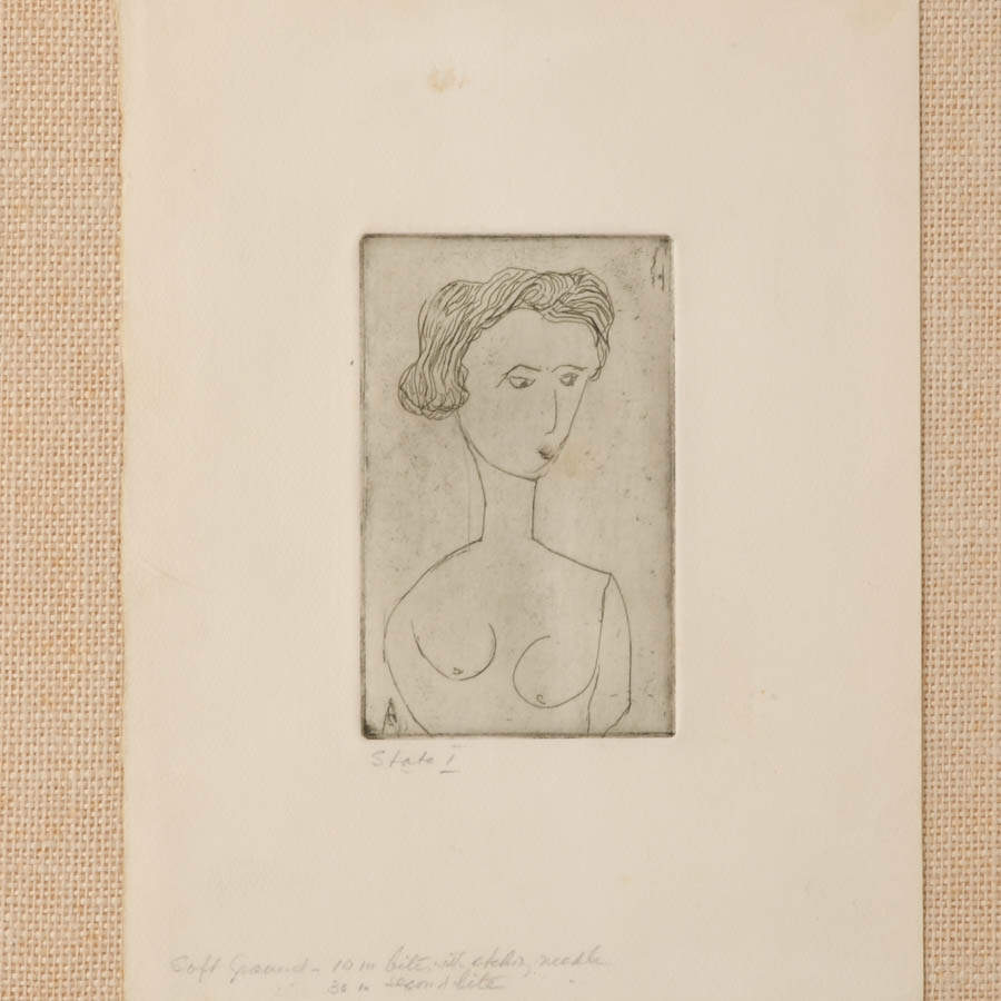Framed Signed J. Akston "Girl with Long Neck, 1964" Soft Ground Etching-2