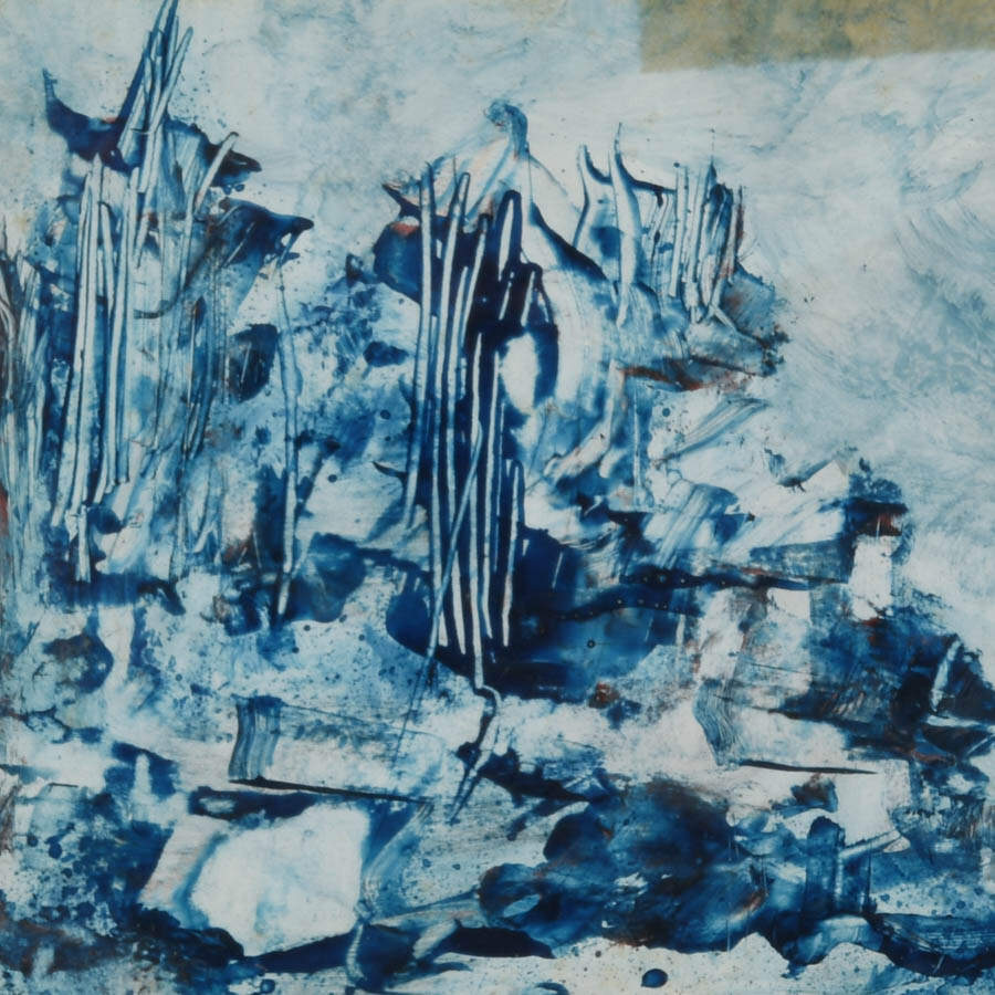 Framed J. Akston Blue Composition 1967 Enamel on Paper-3