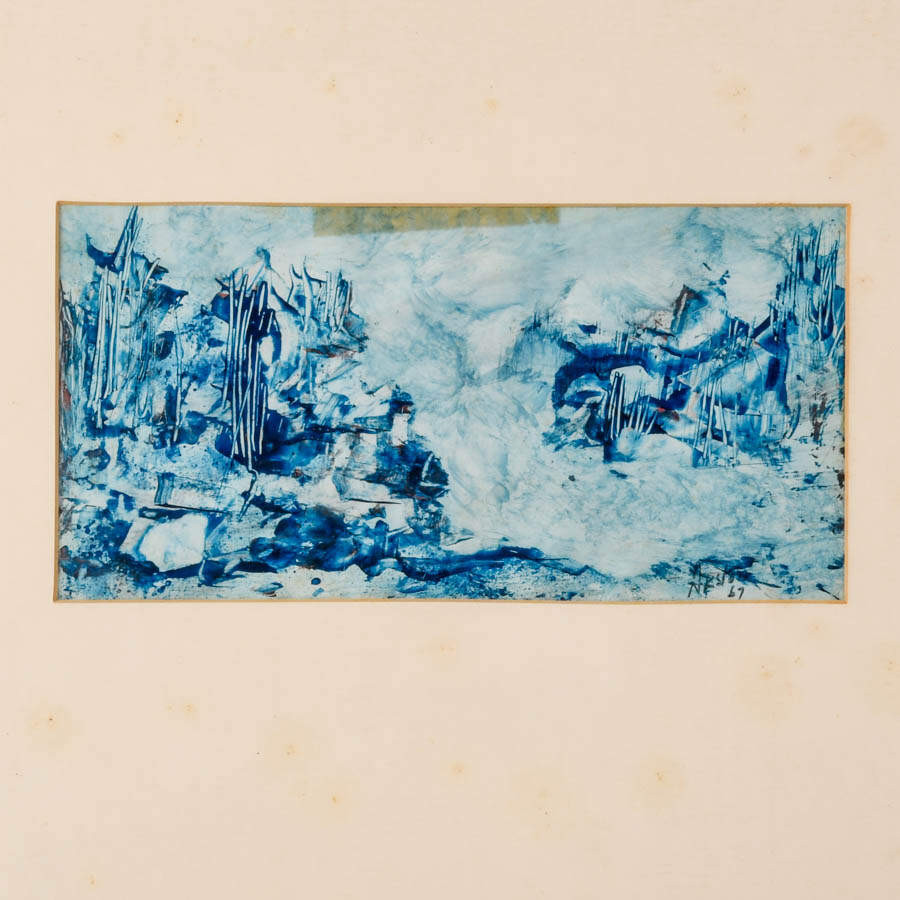 Framed J. Akston Blue Composition 1967 Enamel on Paper-2