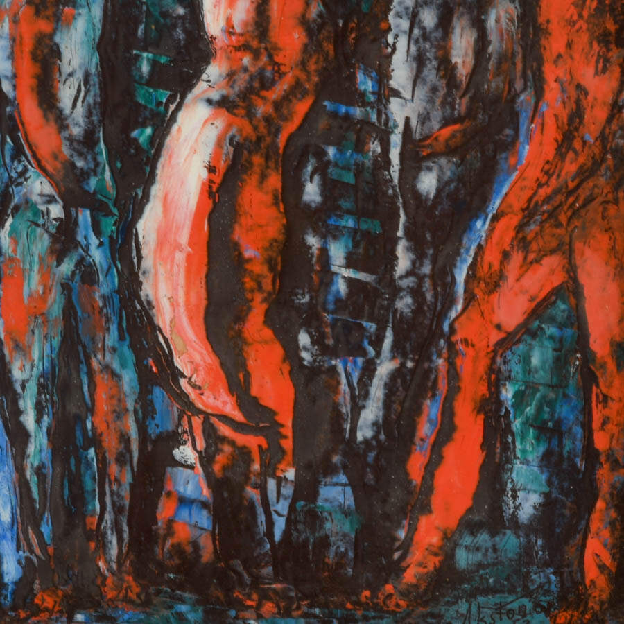 Framed J. Akston "Conspiracy" Oil on Paper-4