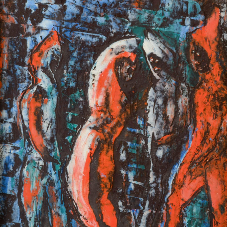 Framed J. Akston "Conspiracy" Oil on Paper-3