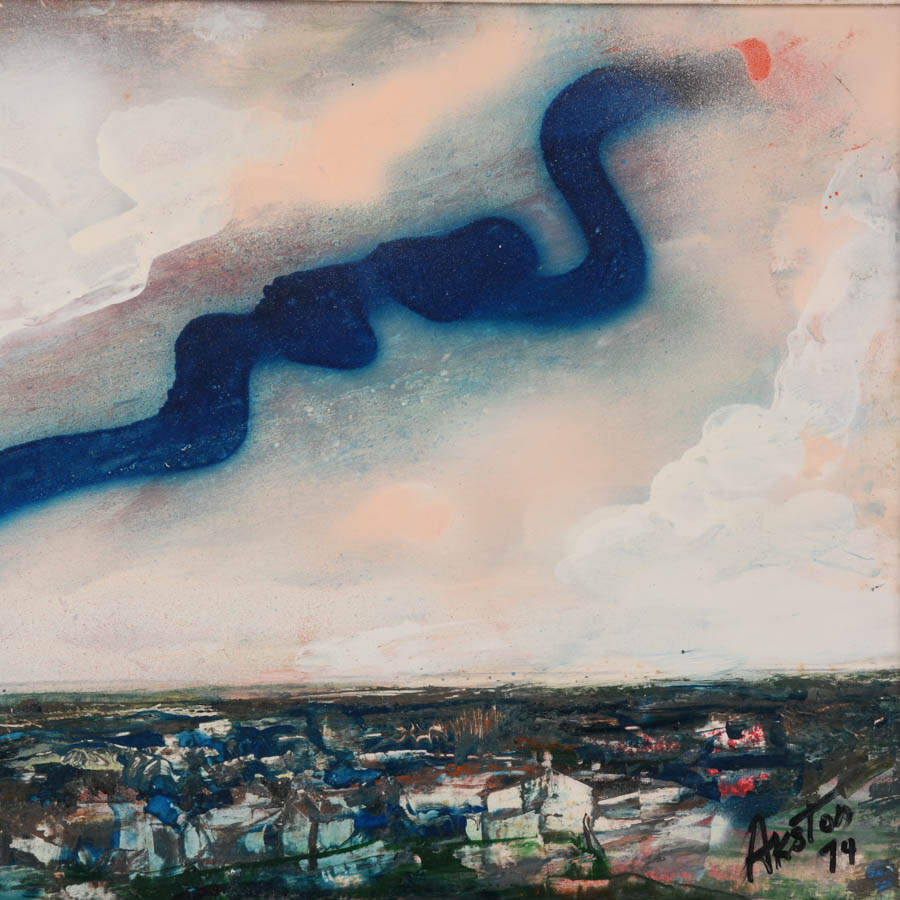 Framed J. Akston "Blue Dragon" Oil on Cardboard-3