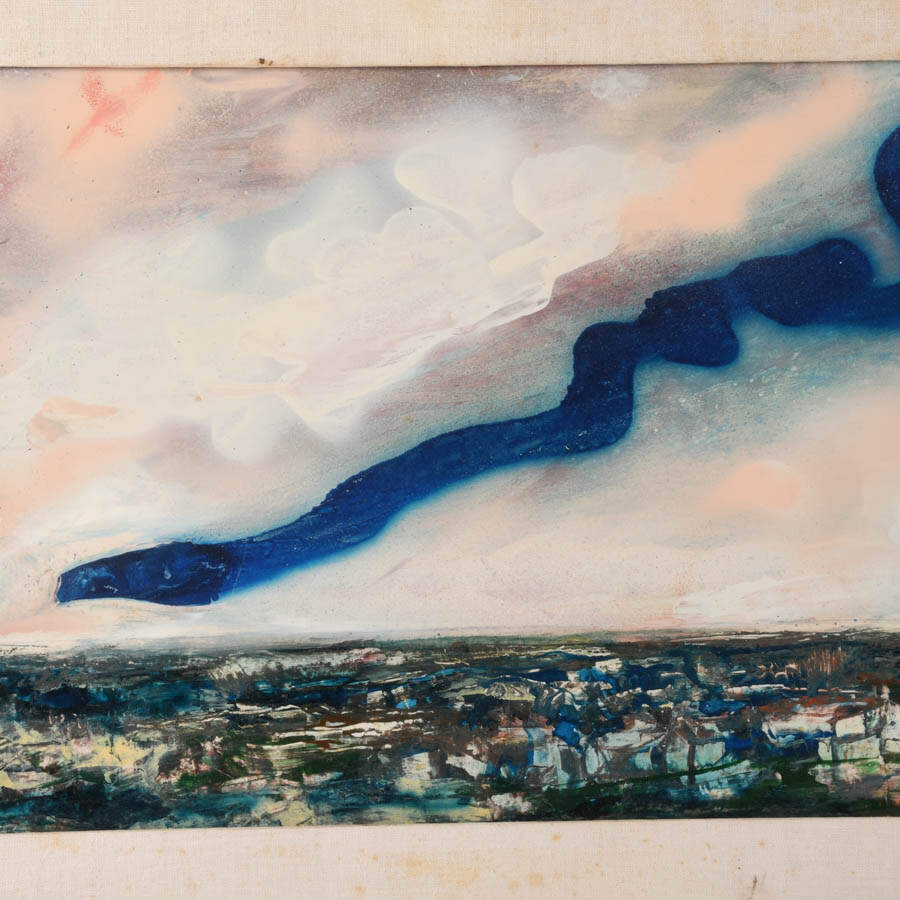 Framed J. Akston "Blue Dragon" Oil on Cardboard-2