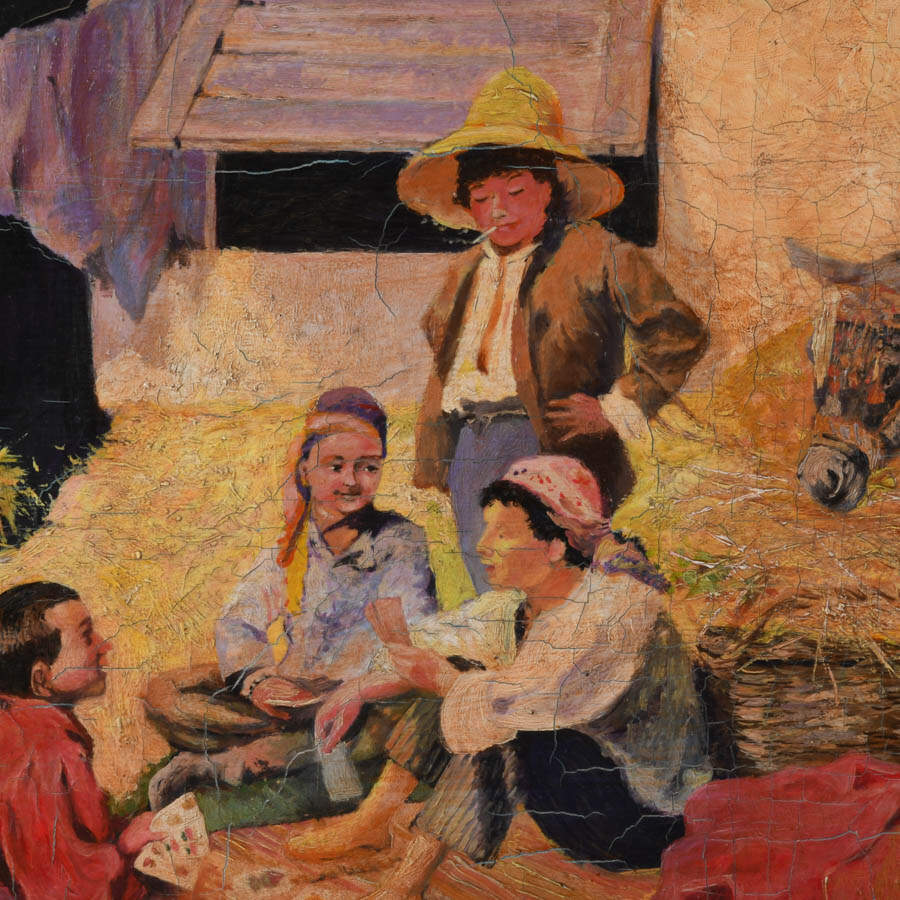 Framed Signed Juan Antonio Benllure "Los Hombrecitos" Oil on Canvas-4