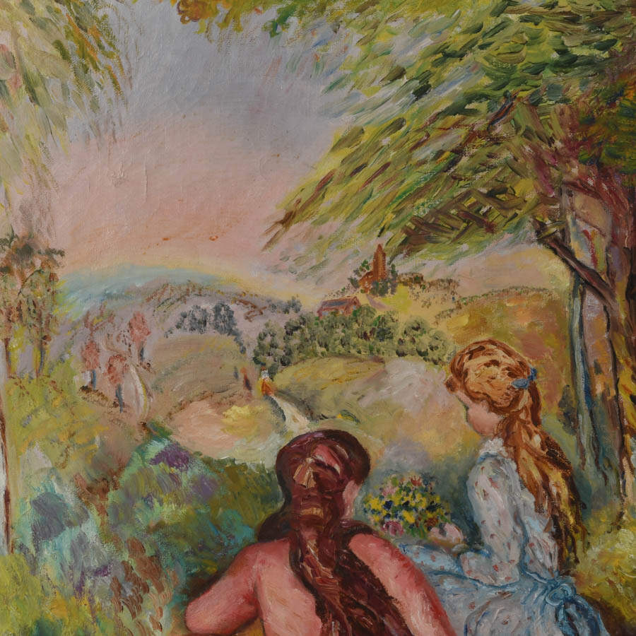 Framed "In the Meadow" Oil on Canvas After Pierre-Auguste Renoir-3