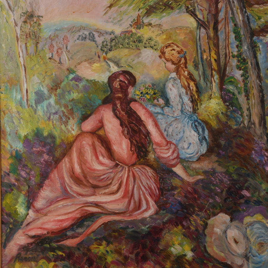 Framed "In the Meadow" Oil on Canvas After Pierre-Auguste Renoir-2
