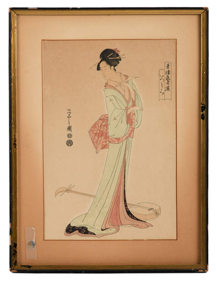 Framed Antique Eishi Chobunsai Woodblock Print-1