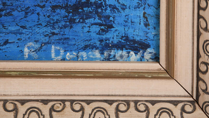 Framed Signed Bloom Against Blue Oil on Board-6
